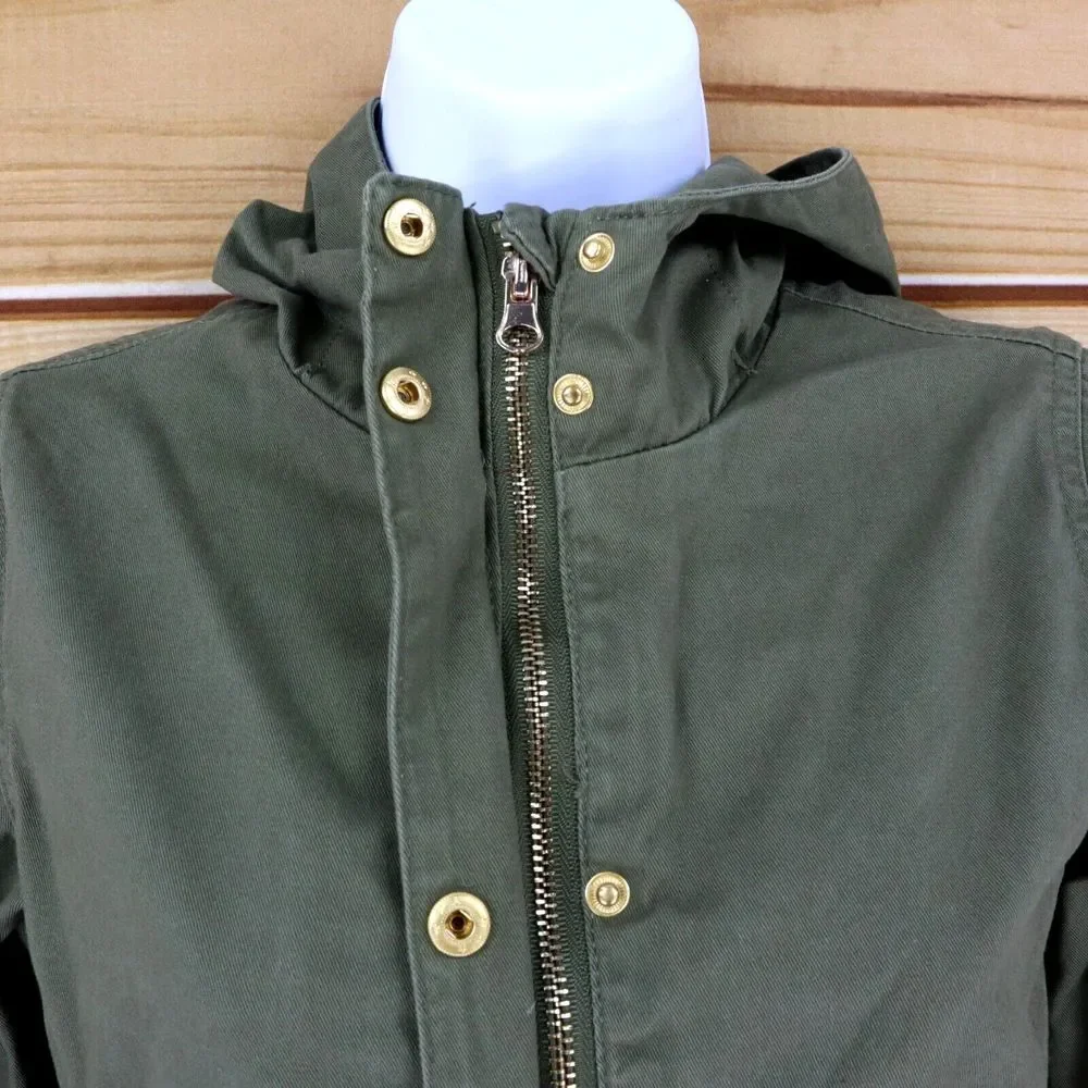 C&C California Jacket Girls Sz 12 Dark Green 100% Cotton Pockets Full Zip Hooded